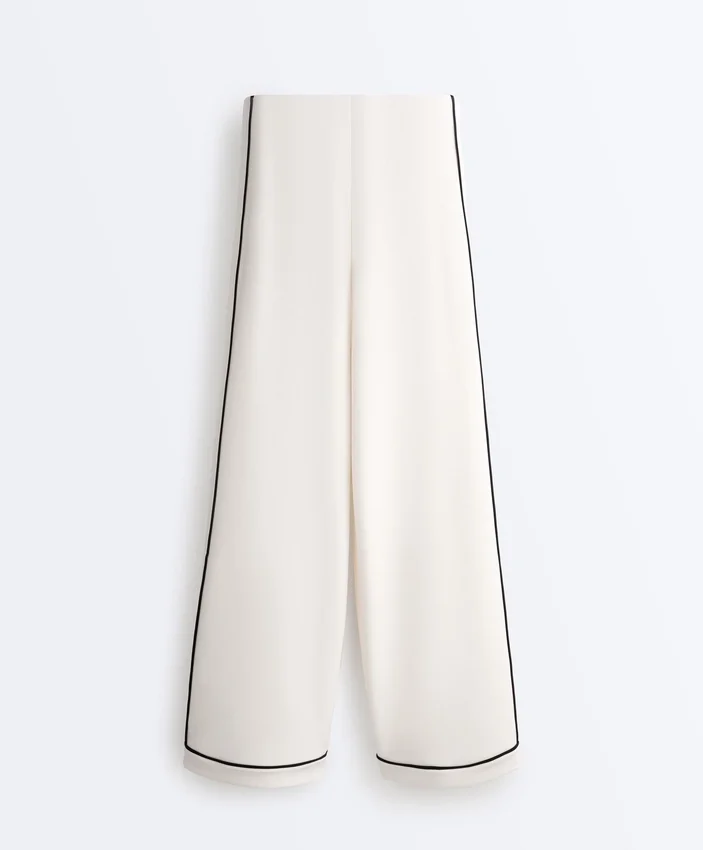Pantalon à jambes larges en modal Soft Touch avec passepoil contrasté Pantalon à jambes larges en modal Soft Touch avec passepoil contrasté