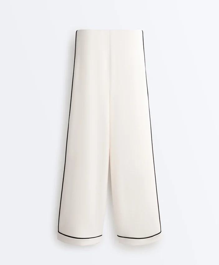 Pantalon à jambes larges en modal Soft Touch avec passepoil contrasté Pantalon à jambes larges en modal Soft Touch avec passepoil contrasté