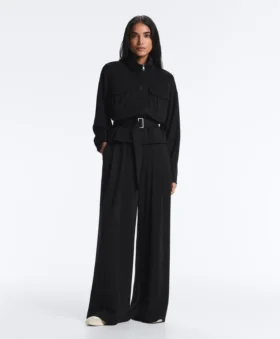 Pantalon à jambes larges en modal Soft Touch avec plis à la taille