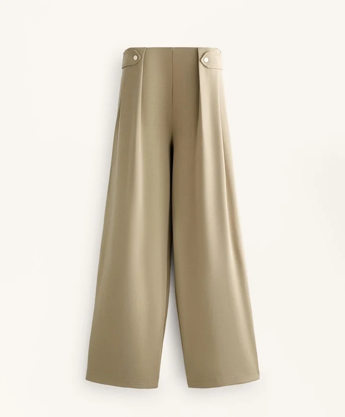 Pantalon à jambes larges en modal Soft Touch avec plis à la taille Pantalon à jambes larges en modal Soft Touch avec plis à la taille