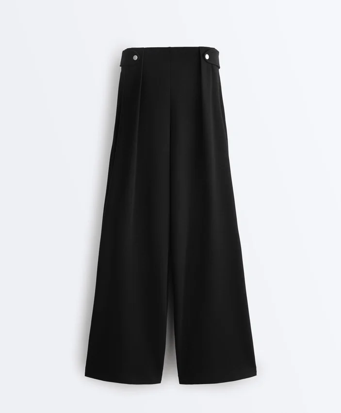 Pantalon à jambes larges en modal Soft Touch avec plis à la taille Pantalon à jambes larges en modal Soft Touch avec plis à la taille