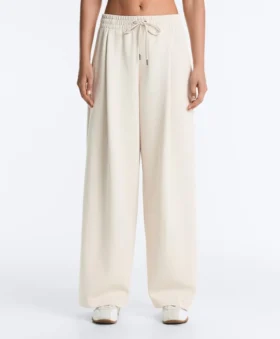 Pantalon à jambes larges en piqué plissé avec coton