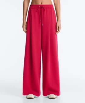 Pantalon à jambes larges en piqué plissé avec coton
