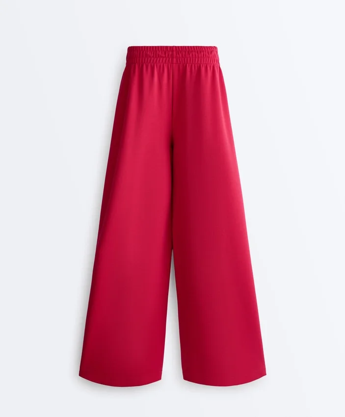 Pantalon à jambes larges en piqué plissé avec coton Pantalon à jambes larges en piqué plissé avec coton