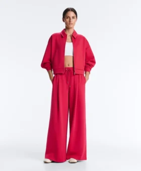 Pantalon à jambes larges en piqué plissé avec coton