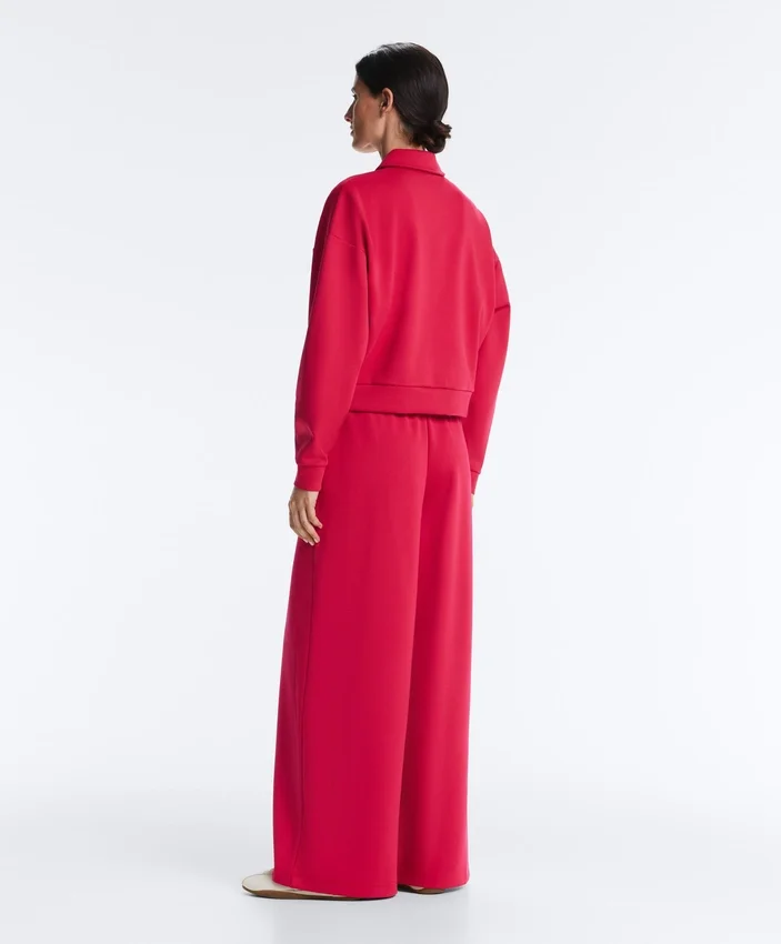Pantalon à jambes larges en piqué plissé avec coton Pantalon à jambes larges en piqué plissé avec coton