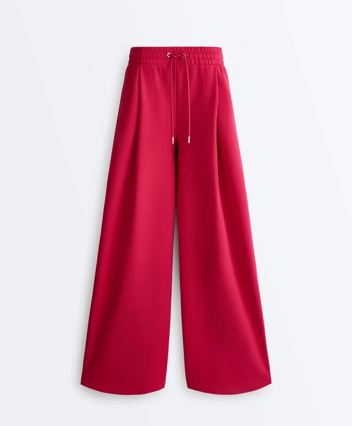 Pantalon à jambes larges en piqué plissé avec coton Pantalon à jambes larges en piqué plissé avec coton