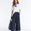 Pantalon à jambes larges en popeline 100 % coton Pantalon à jambes larges en popeline 100 % coton