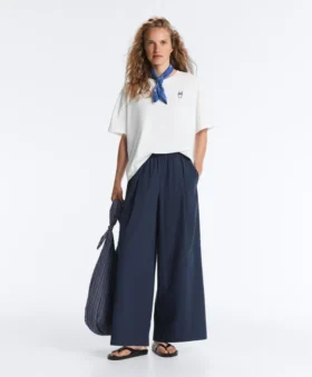 Pantalon à jambes larges en popeline 100 % coton