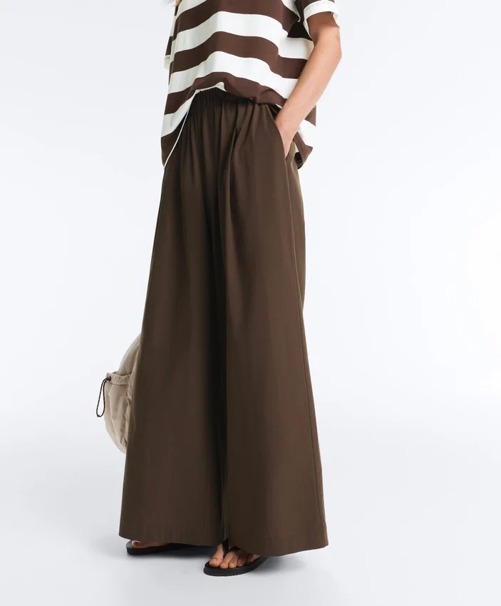 Pantalon à jambes larges en popeline 100 % coton Pantalon à jambes larges en popeline 100 % coton