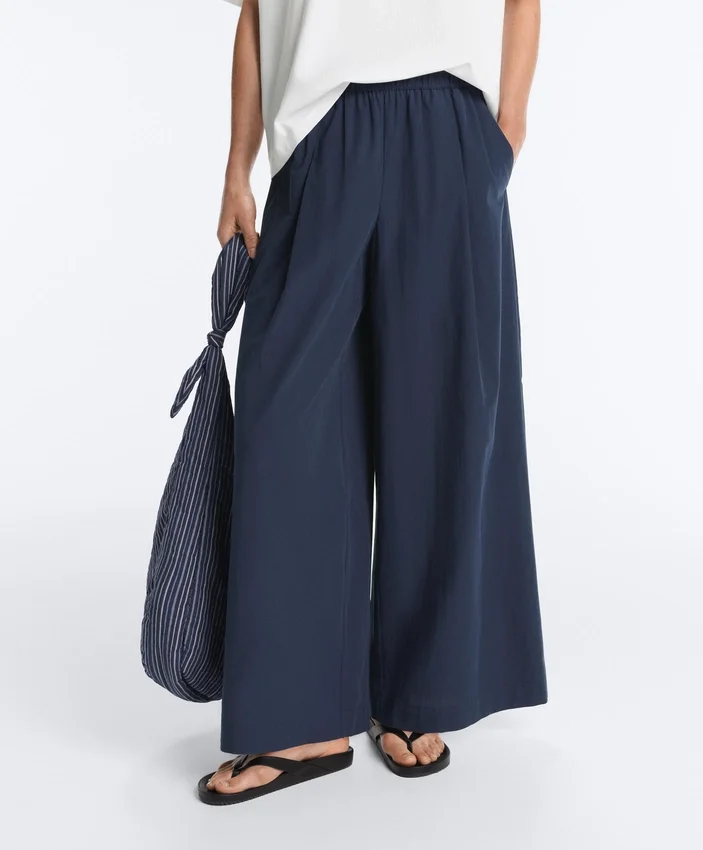 Pantalon à jambes larges en popeline 100 % coton Pantalon à jambes larges en popeline 100 % coton