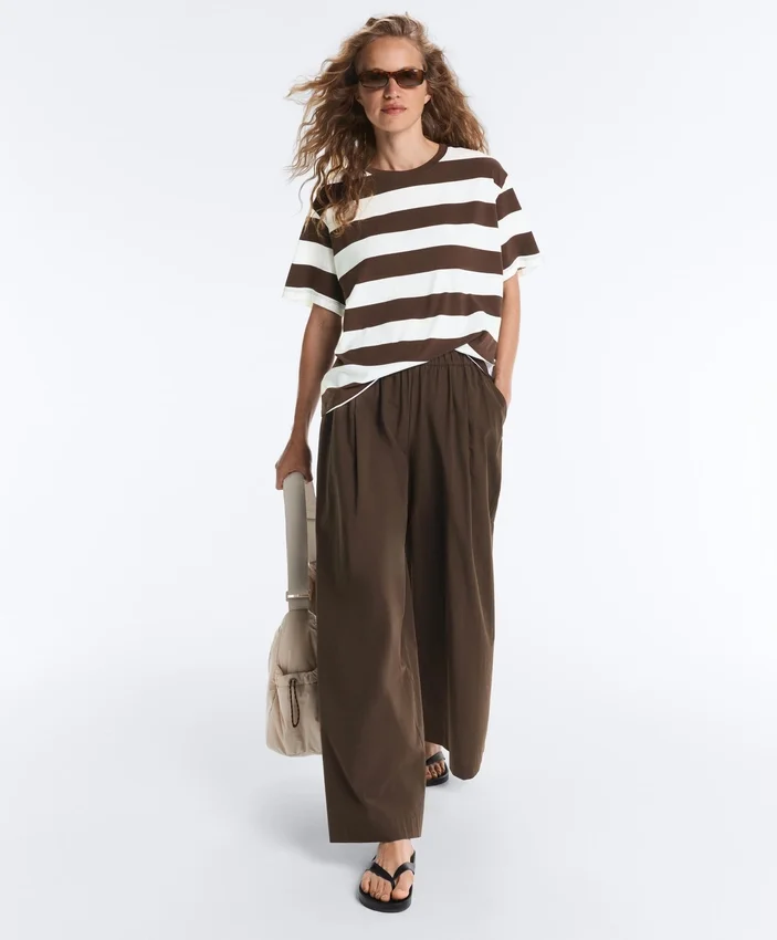 Pantalon à jambes larges en popeline 100 % coton Pantalon à jambes larges en popeline 100 % coton
