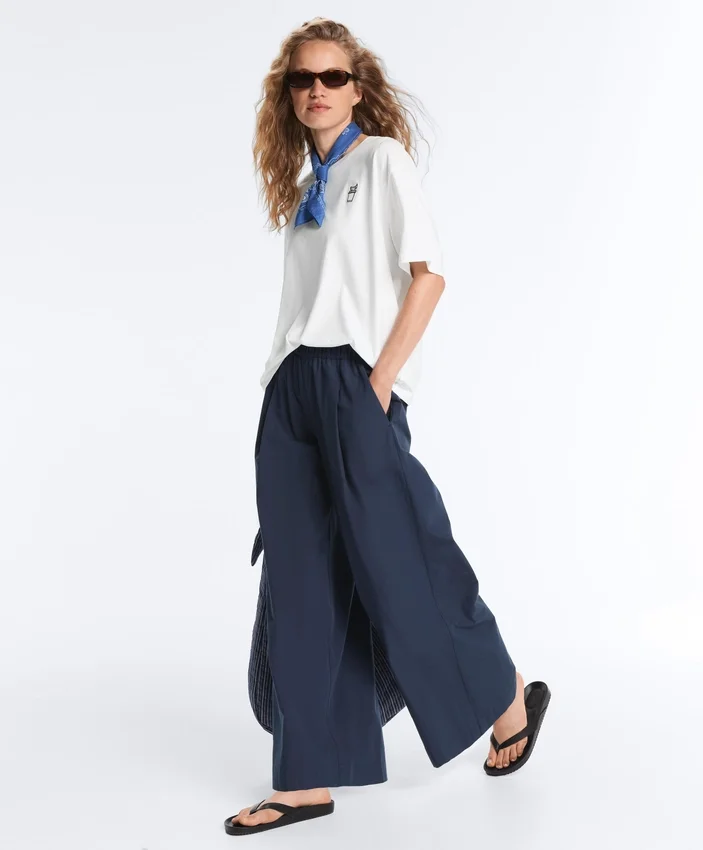 Pantalon à jambes larges en popeline 100 % coton Pantalon à jambes larges en popeline 100 % coton