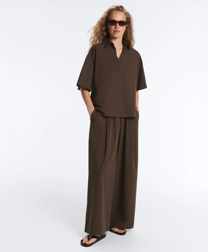 Pantalon à jambes larges en popeline 100 % coton Pantalon à jambes larges en popeline 100 % coton