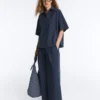 Pantalon à jambes larges en popeline 100 % coton Pantalon à jambes larges en popeline 100 % coton