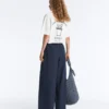 Pantalon à jambes larges en popeline 100 % coton Pantalon à jambes larges en popeline 100 % coton