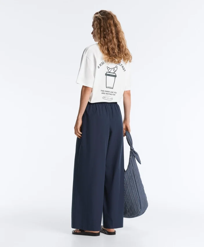 Pantalon à jambes larges en popeline 100 % coton Pantalon à jambes larges en popeline 100 % coton