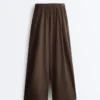 Pantalon à jambes larges en popeline 100 % coton Pantalon à jambes larges en popeline 100 % coton