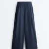 Pantalon à jambes larges en popeline 100 % coton Pantalon à jambes larges en popeline 100 % coton