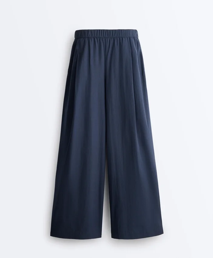 Pantalon à jambes larges en popeline 100 % coton Pantalon à jambes larges en popeline 100 % coton
