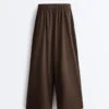 Pantalon à jambes larges en popeline 100 % coton Pantalon à jambes larges en popeline 100 % coton
