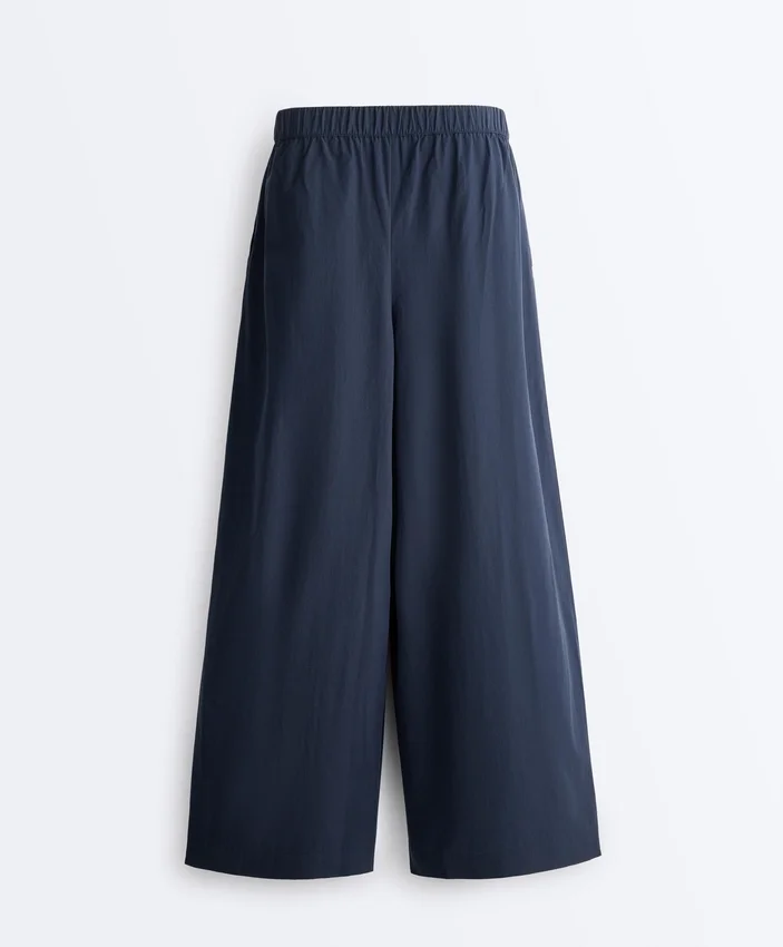 Pantalon à jambes larges en popeline 100 % coton Pantalon à jambes larges en popeline 100 % coton