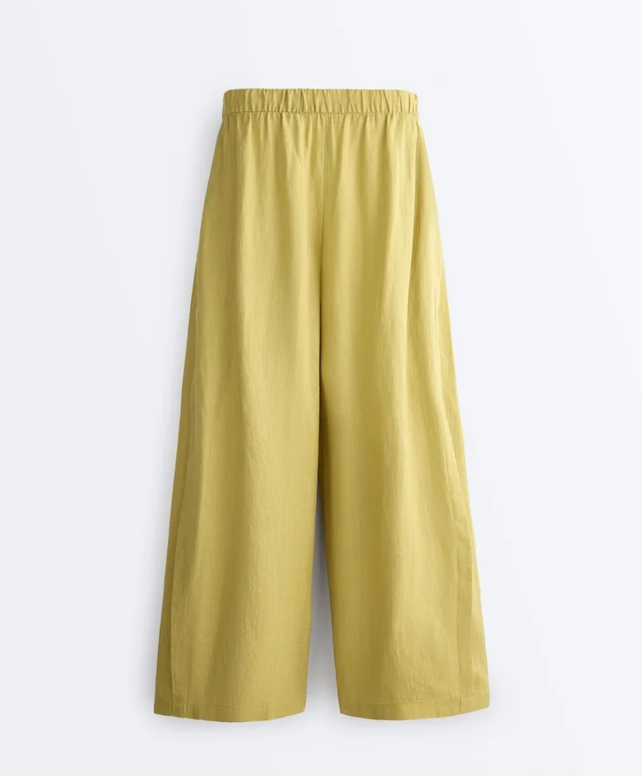 Pantalon large 100 % lin avec plis latéraux Pantalon large 100 % lin avec plis latéraux
