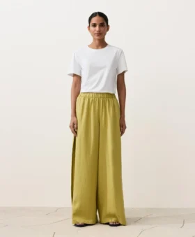 Pantalon large 100 % lin avec plis latéraux