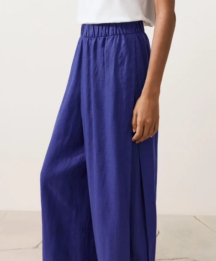Pantalon large 100 % lin avec plis latéraux Pantalon large 100 % lin avec plis latéraux