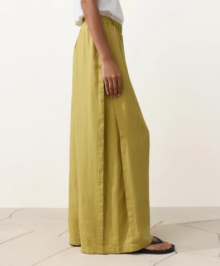 Pantalon large 100 % lin avec plis latéraux Pantalon large 100 % lin avec plis latéraux