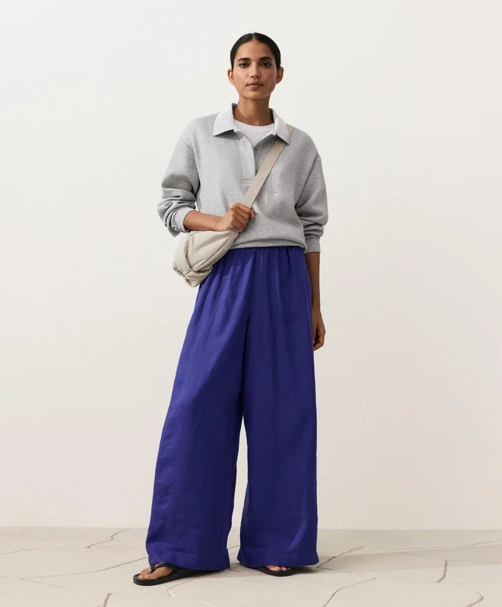 Pantalon large 100 % lin avec plis latéraux Pantalon large 100 % lin avec plis latéraux