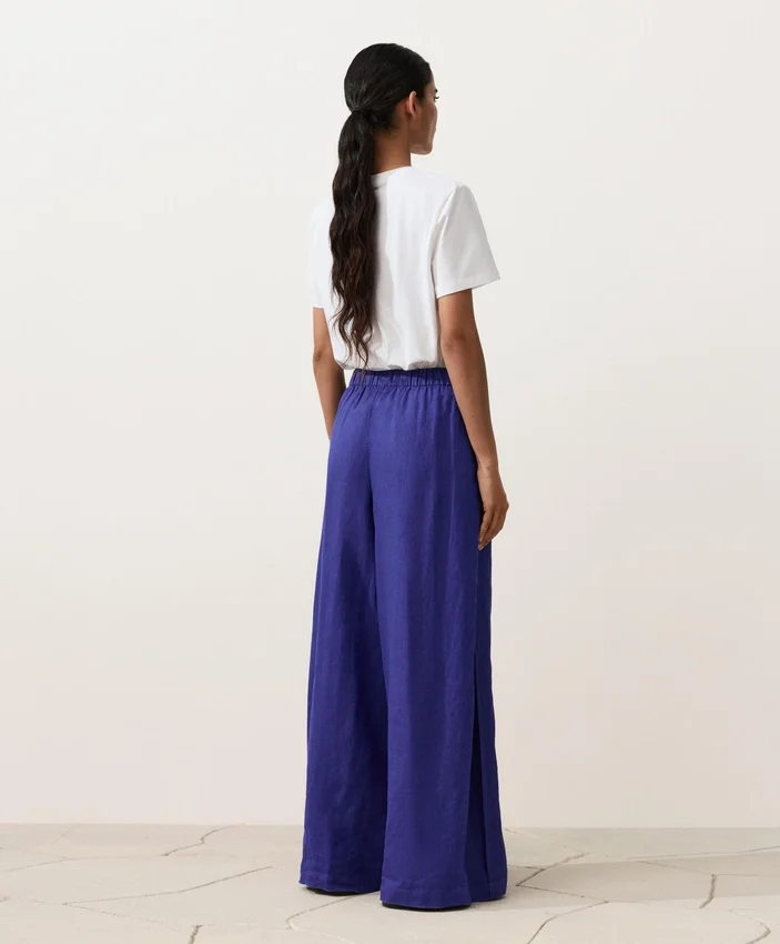 Pantalon large 100 % lin avec plis latéraux Pantalon large 100 % lin avec plis latéraux