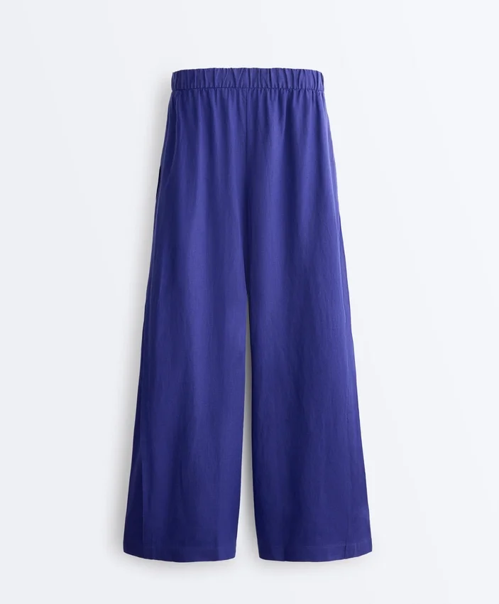 Pantalon large 100 % lin avec plis latéraux Pantalon large 100 % lin avec plis latéraux