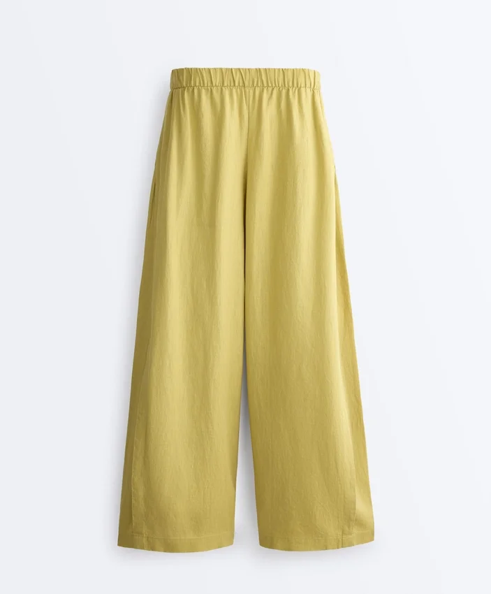 Pantalon large 100 % lin avec plis latéraux Pantalon large 100 % lin avec plis latéraux