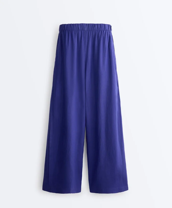 Pantalon large 100 % lin avec plis latéraux Pantalon large 100 % lin avec plis latéraux