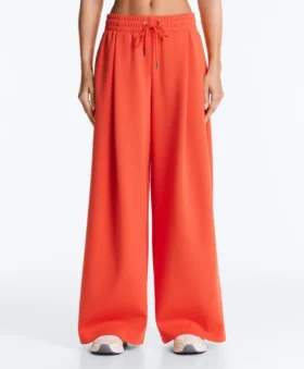 Pantalon large en coton piqué plissé