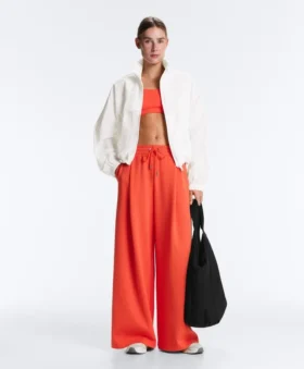 Pantalon large en coton piqué plissé