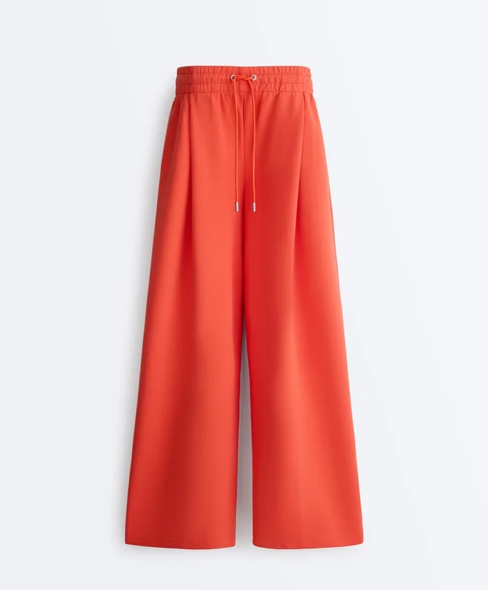 Pantalon large en coton piqué plissé Pantalon large en coton piqué plissé