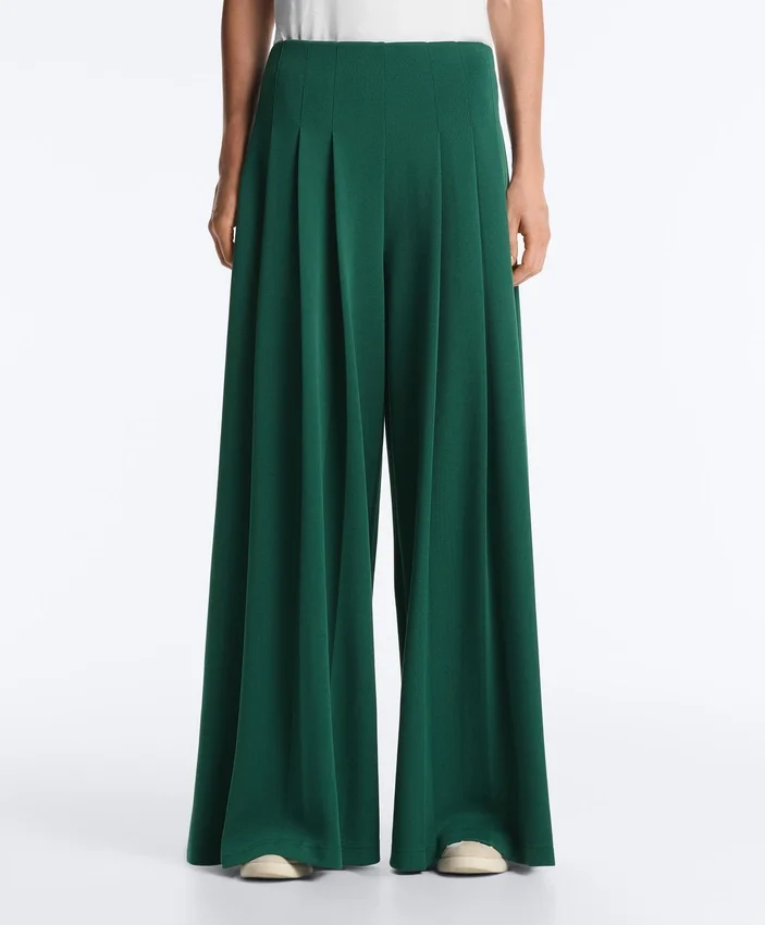 Pantalon large en piqué de coton avec plis Pantalon large en piqué de coton avec plis