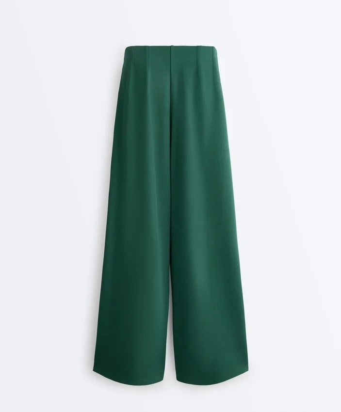 Pantalon large en piqué de coton avec plis Pantalon large en piqué de coton avec plis