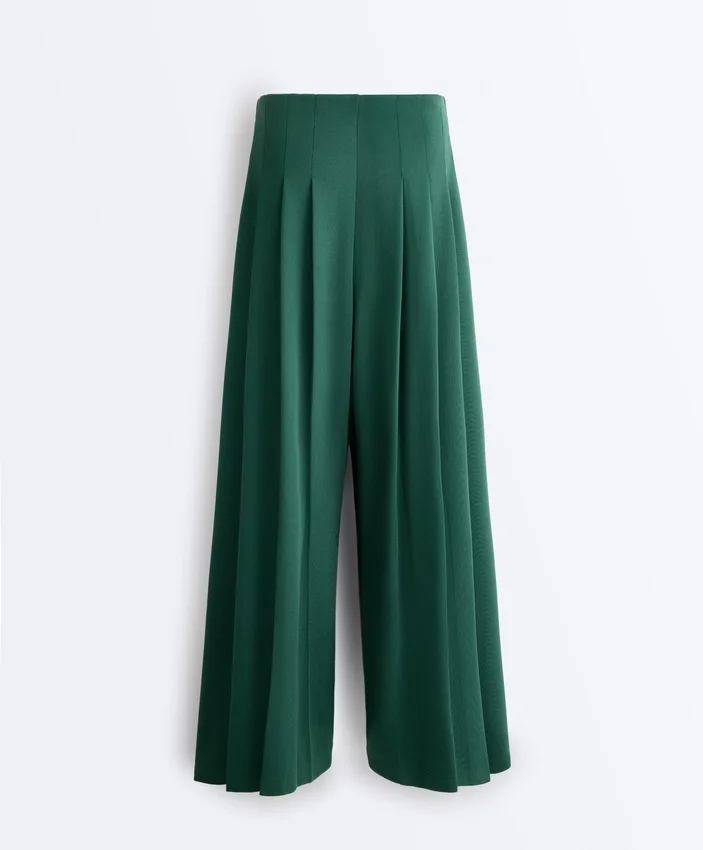 Pantalon large en piqué de coton avec plis Pantalon large en piqué de coton avec plis