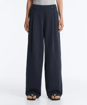 Pantalon large en piqué de coton à fines rayures