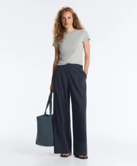 Pantalon large en piqué de coton à fines rayures