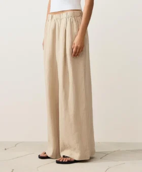 Pantalon large à rayures 100 % lin