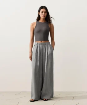 Pantalon large à rayures 100 % lin