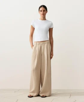Pantalon large à rayures 100 % lin
