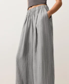 Pantalon large à rayures 100 % lin