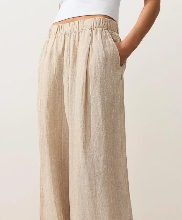 Pantalon large à rayures 100 % lin Pantalon large à rayures 100 % lin