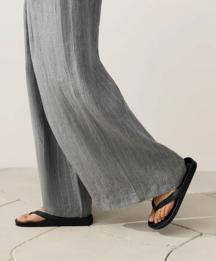 Pantalon large à rayures 100 % lin Pantalon large à rayures 100 % lin