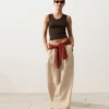 Pantalon large à rayures 100 % lin Pantalon large à rayures 100 % lin